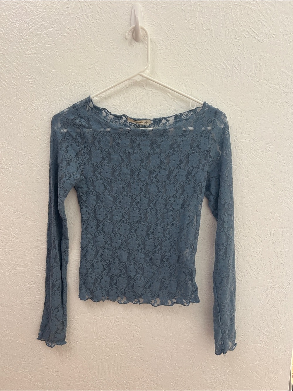 Rewind Dusty Blue Lace Long-Sleeve Top